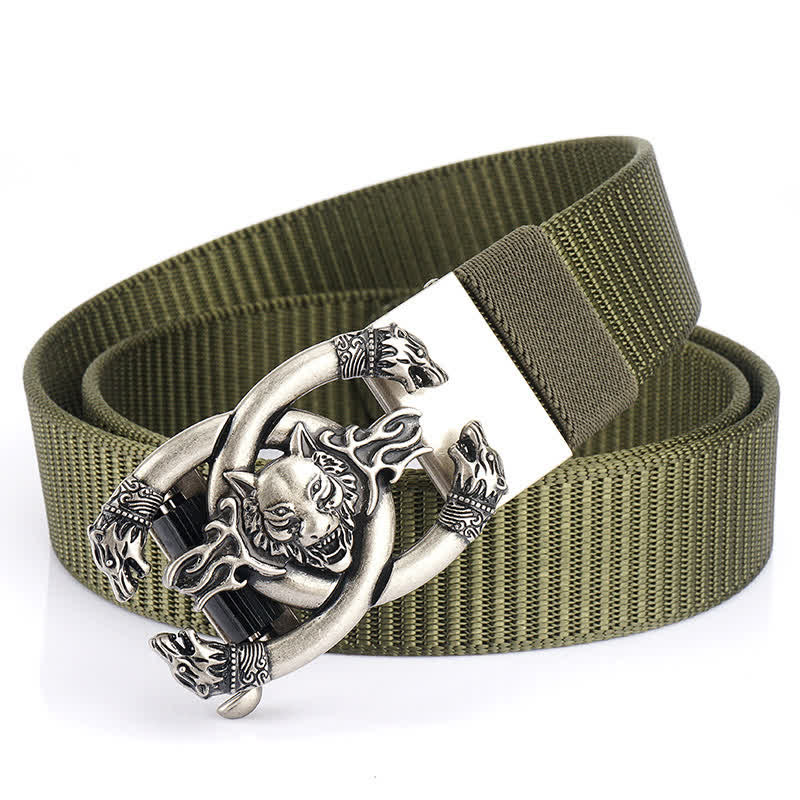 Men's Fierce Wolves In Flame Nylon Belt - Army Green / Silver - 48" - image 17
