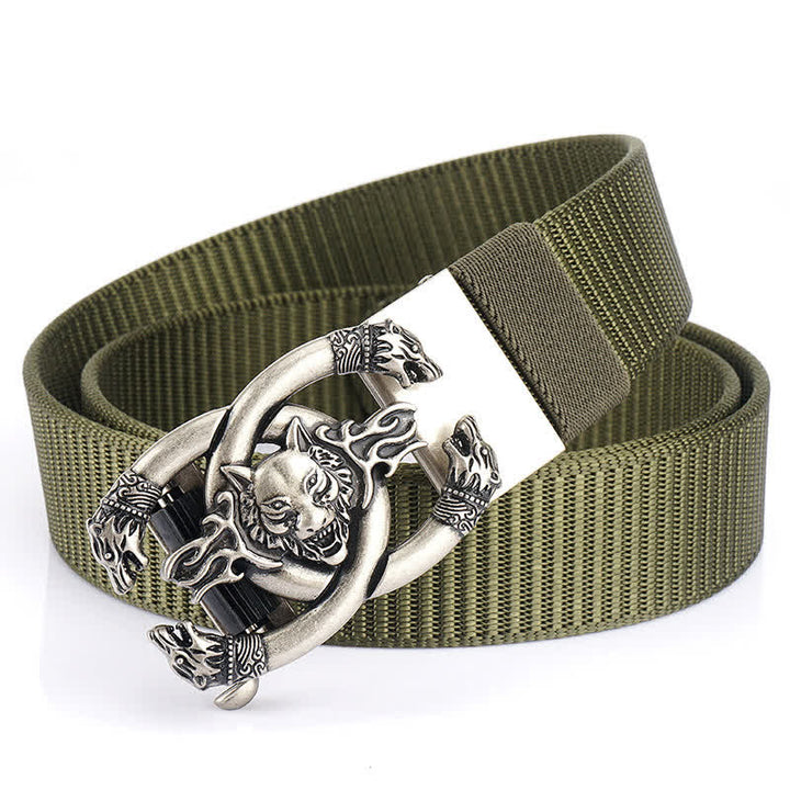 Men's Fierce Wolves In Flame Nylon Belt - Army Green / Silver - 48" - image 17