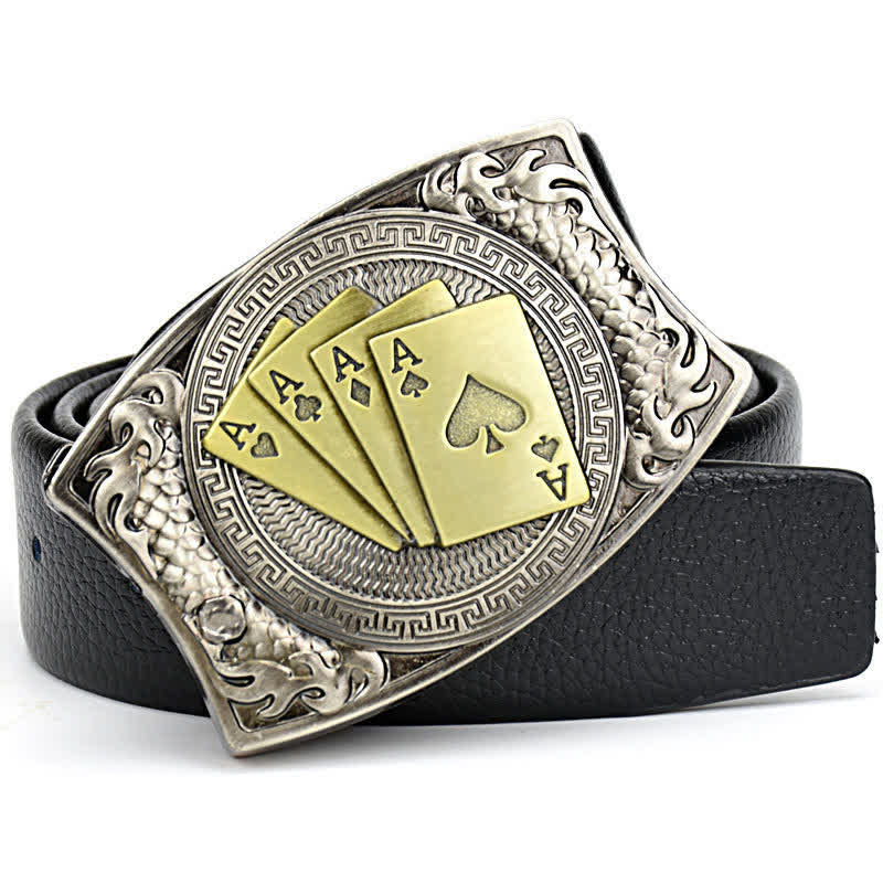 Men's Gold Poker Leather Belt With Folding Knife - image 4