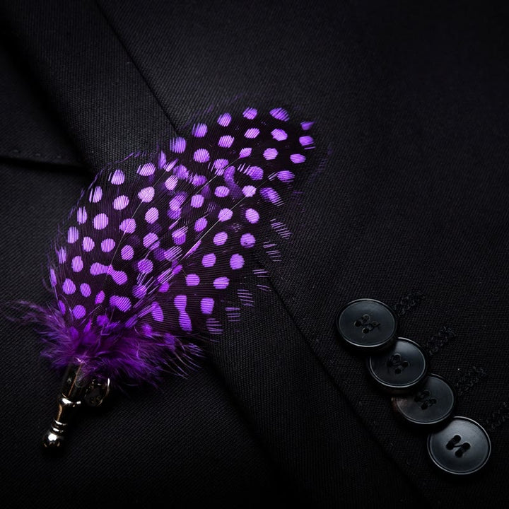 Kid's DarkViolet White Polka Dots Feather Bow Tie with Lapel Pin - image 2