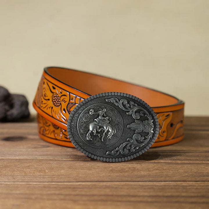 Men's DIY Off-Road Horse Riding Buckle Leather Belt - Horse Riding - Orange Carved Belt (40) - image 14
