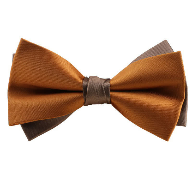 Men's Asymmetrical Two Tone Bow Tie - Yellow & DarkBrown - image 12