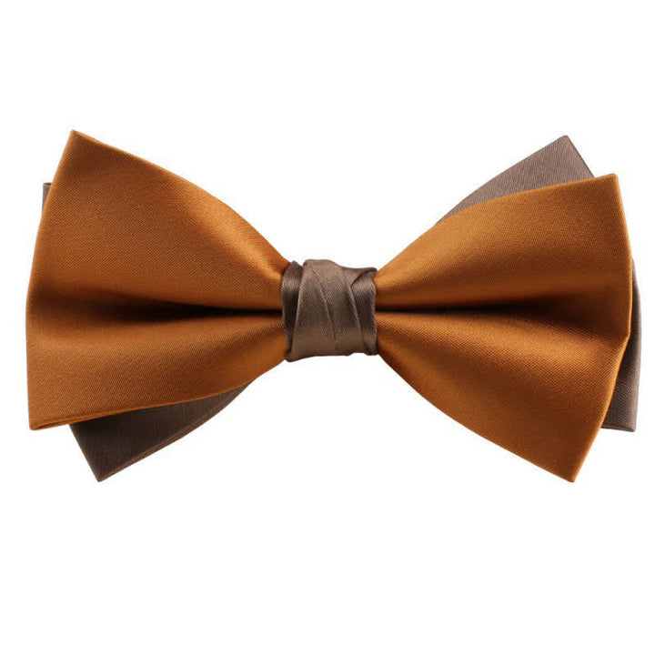 Men's Asymmetrical Two Tone Bow Tie - Yellow & DarkBrown - image 12