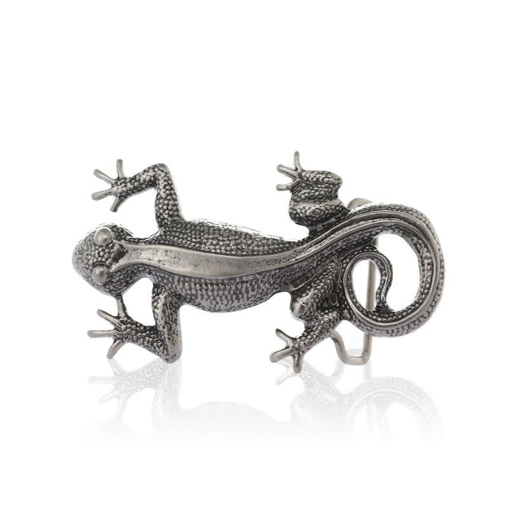 Men's DIY Unique Animal Silver Lizard Buckle Leather Belt - image 3