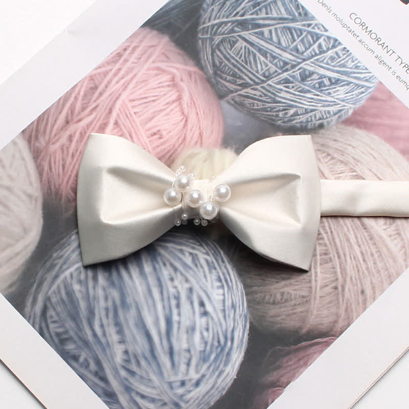 Men's Graceful Ivory White Pearls Flower Bow Tie - Style #2 - image 5