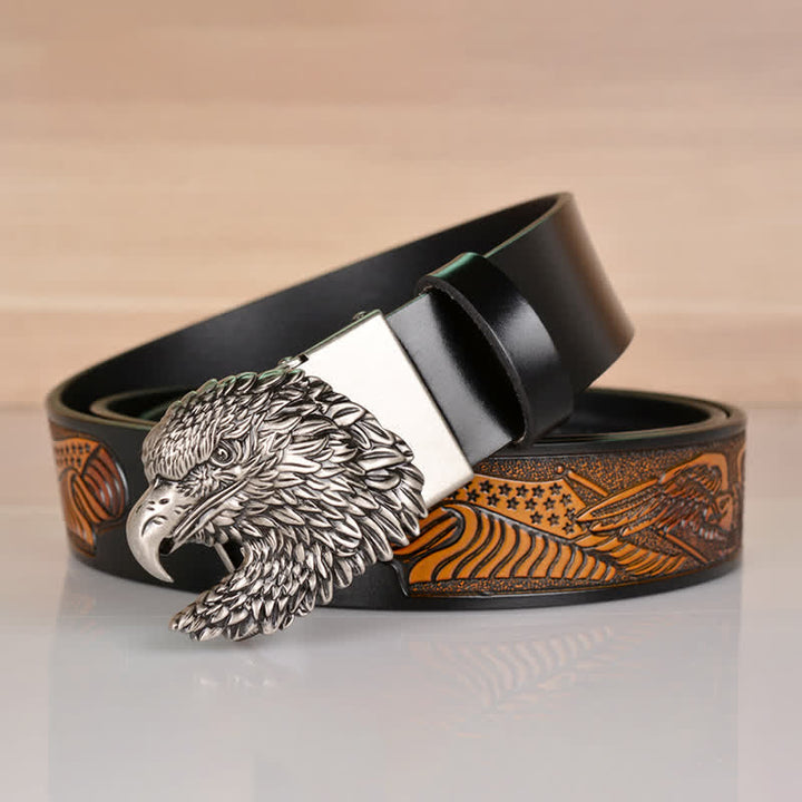 Men's Intricate Eagle Head Automatic Buckle Leather Belt - image 18