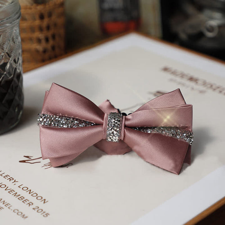 Men's Shining Rhinestone Satin Bow Tie Pocket Square Set - Pink - Bow Tie - image 17