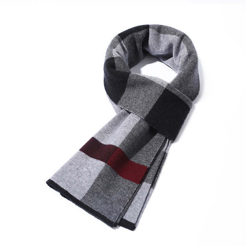 Men's Leisure Business Plaid Pure Wool Scarf - Black - image 9
