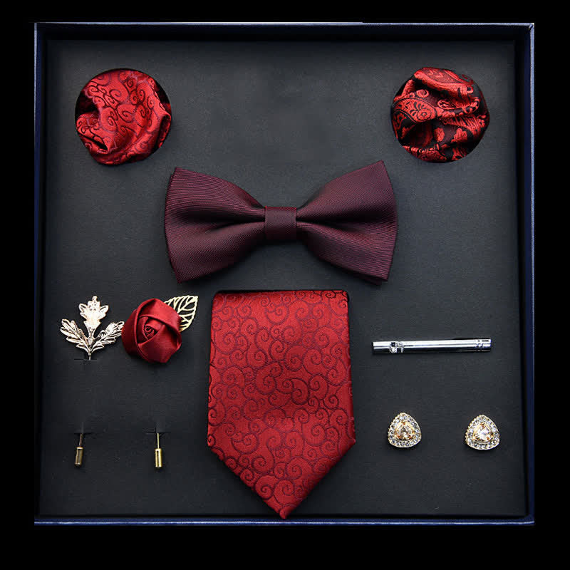 8Pcs Burgundy Menswear Classic Business Bow Ties Gift Box - Burgundy - image 0