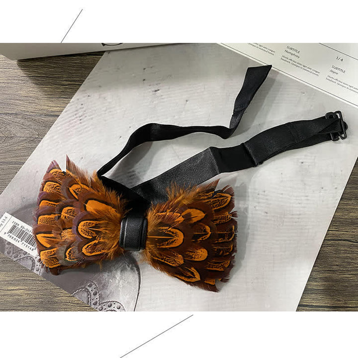 Orange & Black Peacock Feather Bow Tie with Lapel Pin - image 1