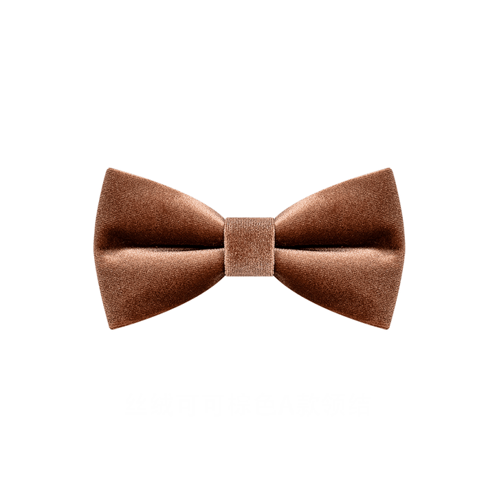 Men's Caramel Brown Solid Color Velvet Bow Tie - image 6