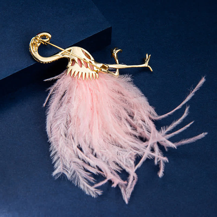 Sparkling Flamingo Zircon Feather Brooch - image 3