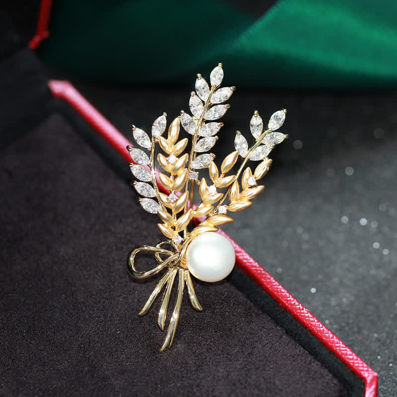 Women's Dazzling Pearl Zirconia Wheat Brooch - image 8