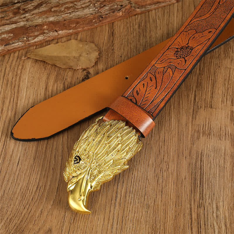 Men's Eagle Head Realistic Vulture Western Leather Belt - image 12