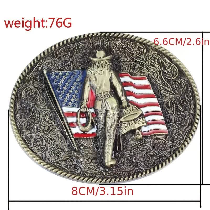 Men's DIY Cowboy American Flag Buckle Leather Belt - image 4