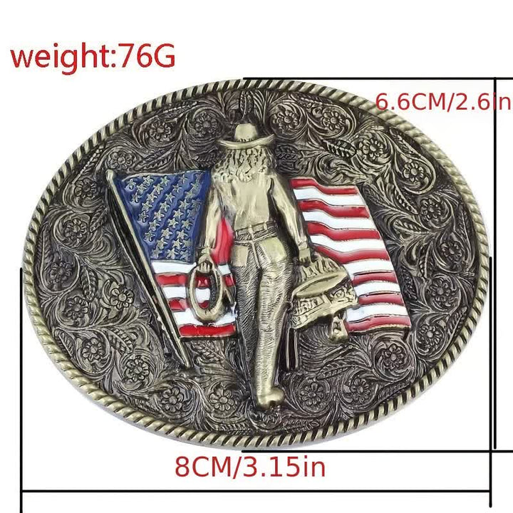 Men's DIY Cowboy American Flag Buckle Leather Belt - image 4