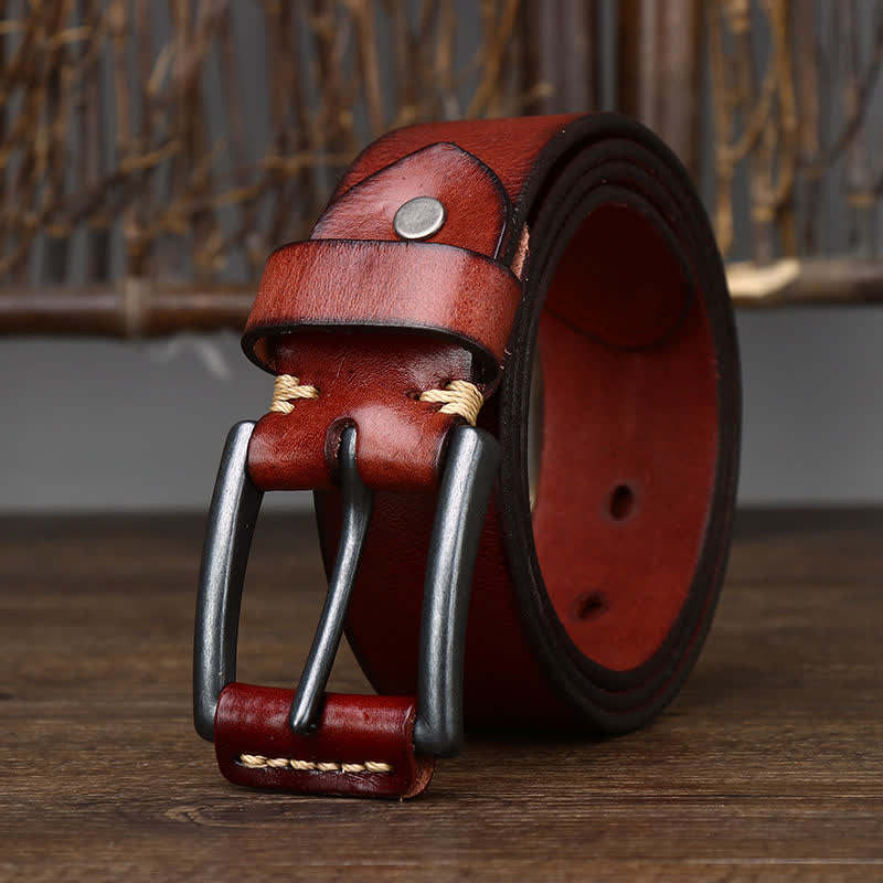 Men's Stylish Retro Glossy Cowboy Leather Belt - Reddish Brown - 44 - image 10