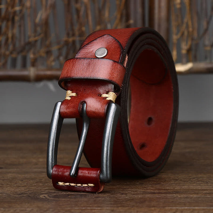 Men's Stylish Retro Glossy Cowboy Leather Belt - Reddish Brown - 44 - image 10