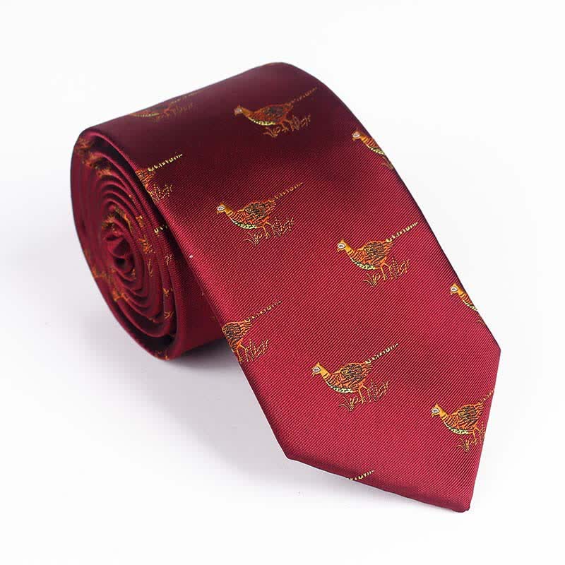 Men's Flying Bird Embroidered Necktie - Pheasant - Burgundy - image 13