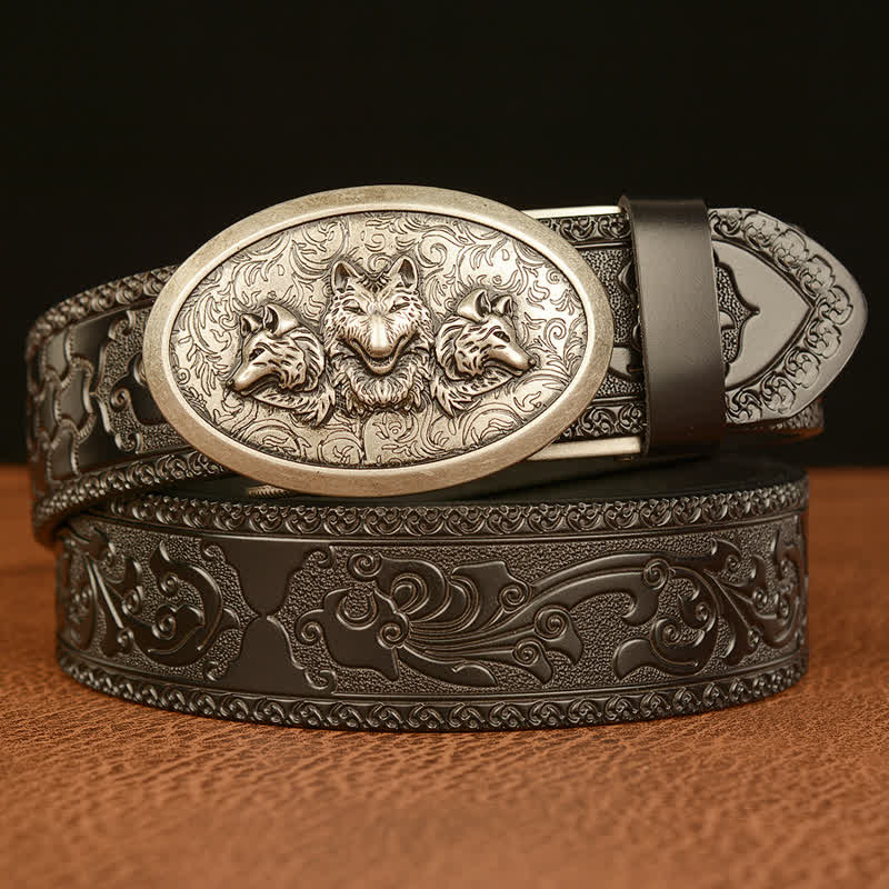 Men's Legend Of Hungry Wolves Leather Belt - Silver & Black - 46 - image 16
