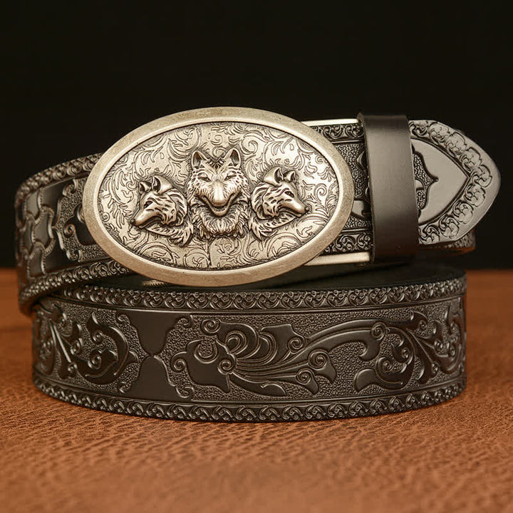 Men's Legend Of Hungry Wolves Leather Belt - Silver & Black - 46 - image 16