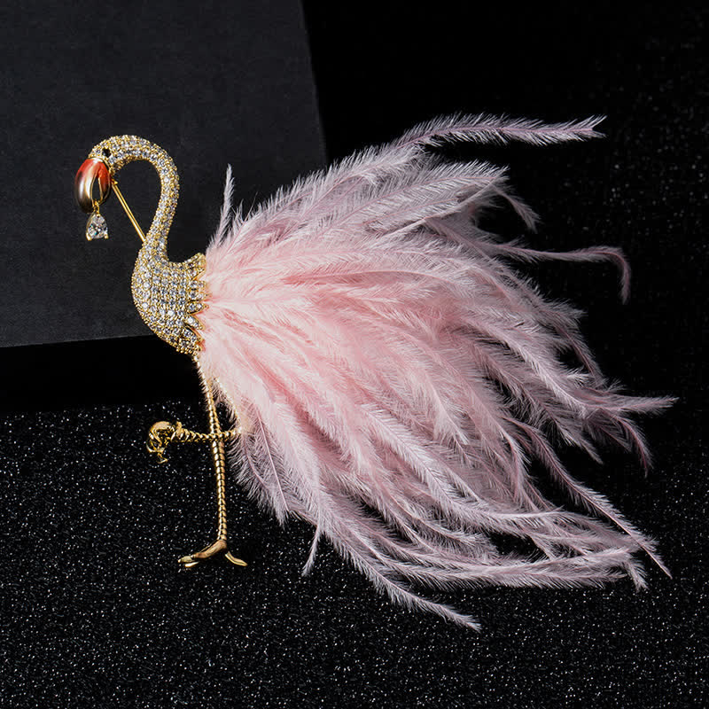 Sparkling Flamingo Zircon Feather Brooch - Pink - image 0