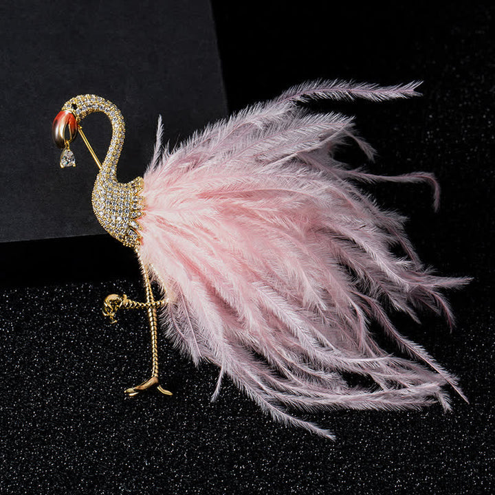 Sparkling Flamingo Zircon Feather Brooch - Pink - image 0