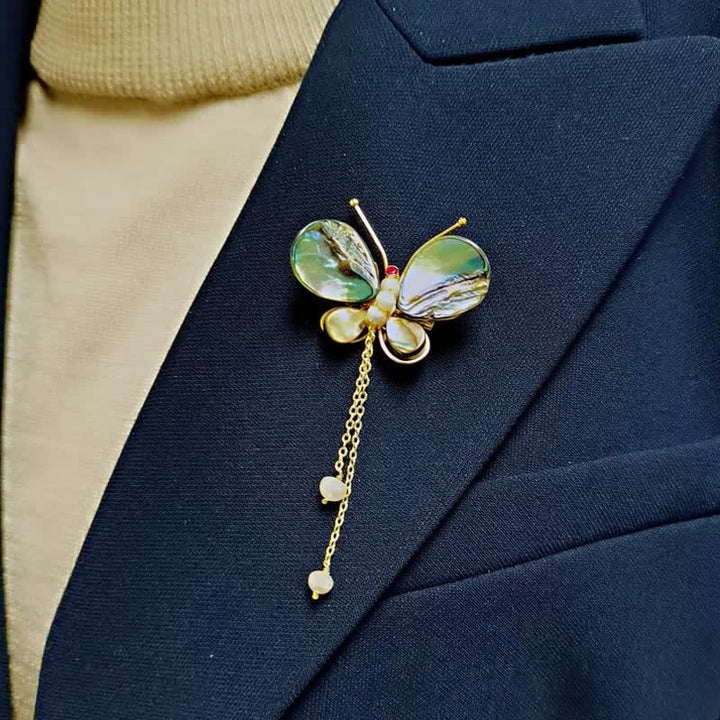 Women's Shell Butterfly Tassel Brooch - image 1