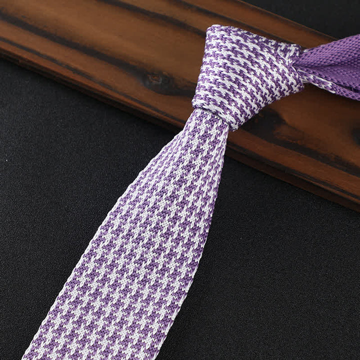 Men's Houndstooth Plaid Knitted Necktie - Violet - image 8