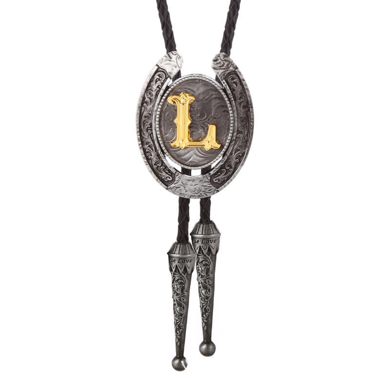 Modern Western Horseshoe Initial Letter A To Z Bolo Tie - Silver - L - image 42