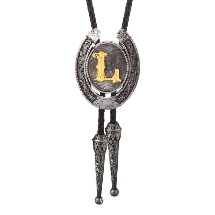 Modern Western Horseshoe Initial Letter A To Z Bolo Tie - Silver - L - image 42