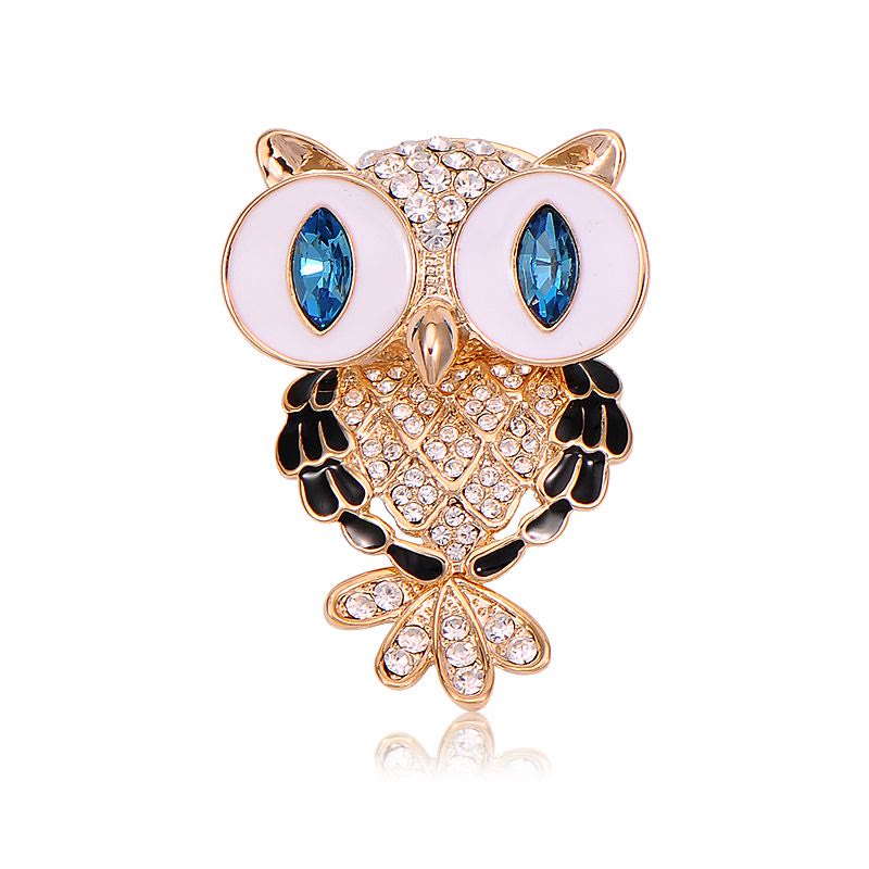 Women's Mystical Blue Eyes Owl Brooch - Rose Gold - image 0