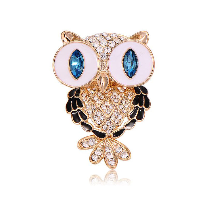 Women's Mystical Blue Eyes Owl Brooch - Rose Gold - image 0