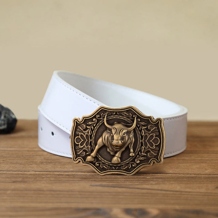 Men's DIY Matador Buckle Leather Belt - Bronze - White PU Belt (40) - image 8