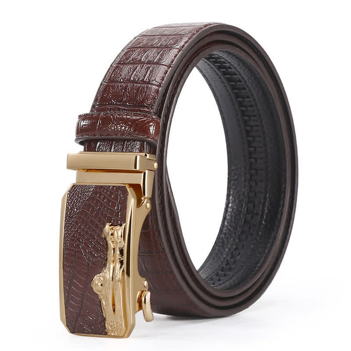 Men's Crocodile Pattern Automatic Buckle Leather Belt - Style #5 - Brown / Gold - 44 - image 19