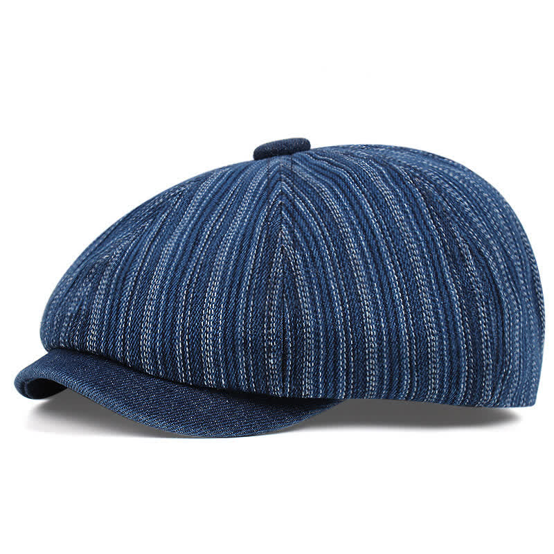 Trendy Striped Octagonal Newsboy Beret Cap - Dark Blue - M (22"-22 7/8") - image 0