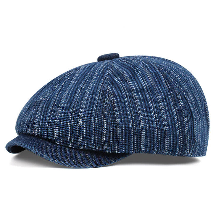 Trendy Striped Octagonal Newsboy Beret Cap - Dark Blue - M (22"-22 7/8") - image 0