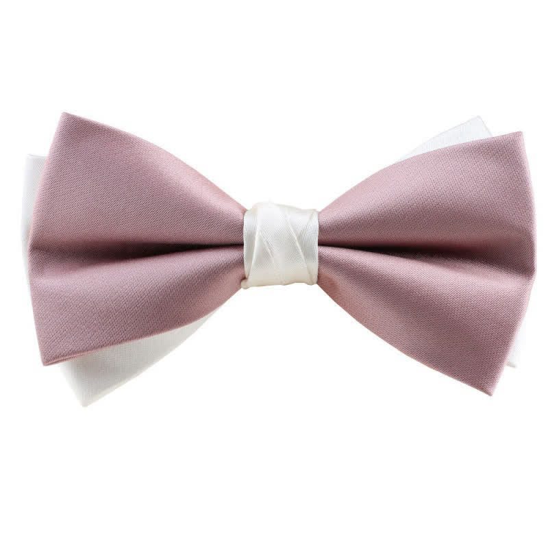 Men's Asymmetrical Two Tone Bow Tie - Pink & White - image 15