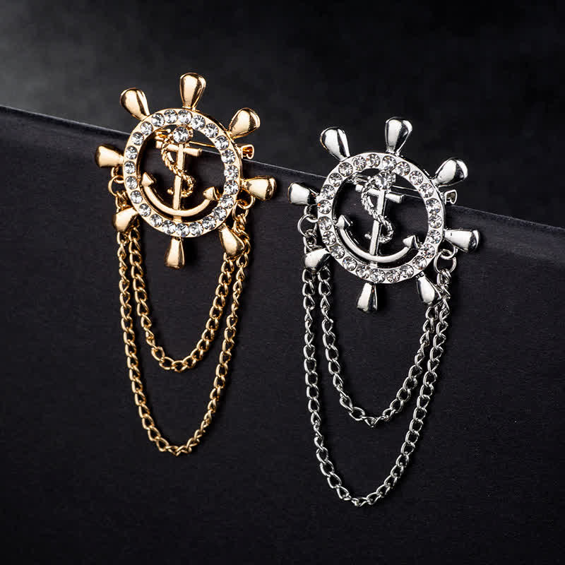 Men's Navy Ship Wheel Anchor Chain Brooch - image 1