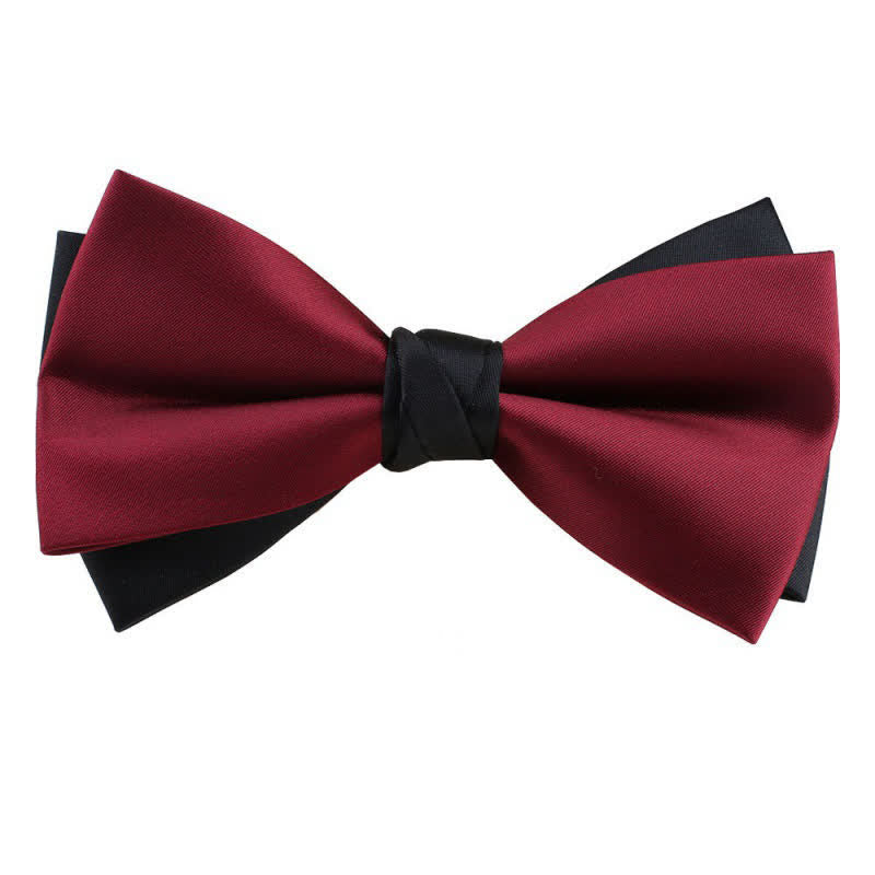 Men's Asymmetrical Two Tone Bow Tie - Burgundy & Black - image 2