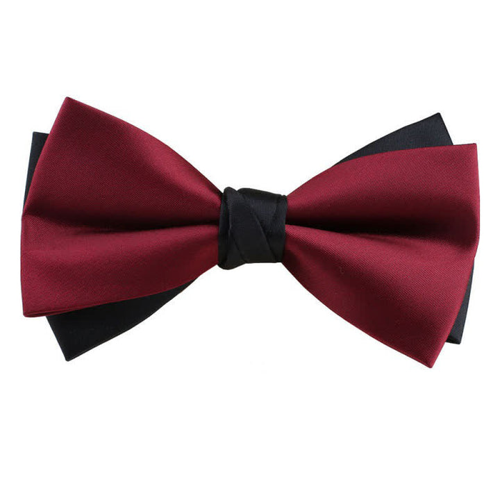 Men's Asymmetrical Two Tone Bow Tie - Burgundy & Black - image 2