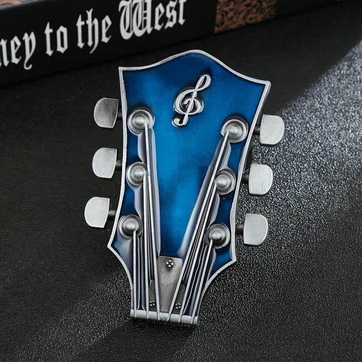 Men's DIY Musical Guitar Headstock Buckle Leather Belt - Blue - Without Belt - image 0