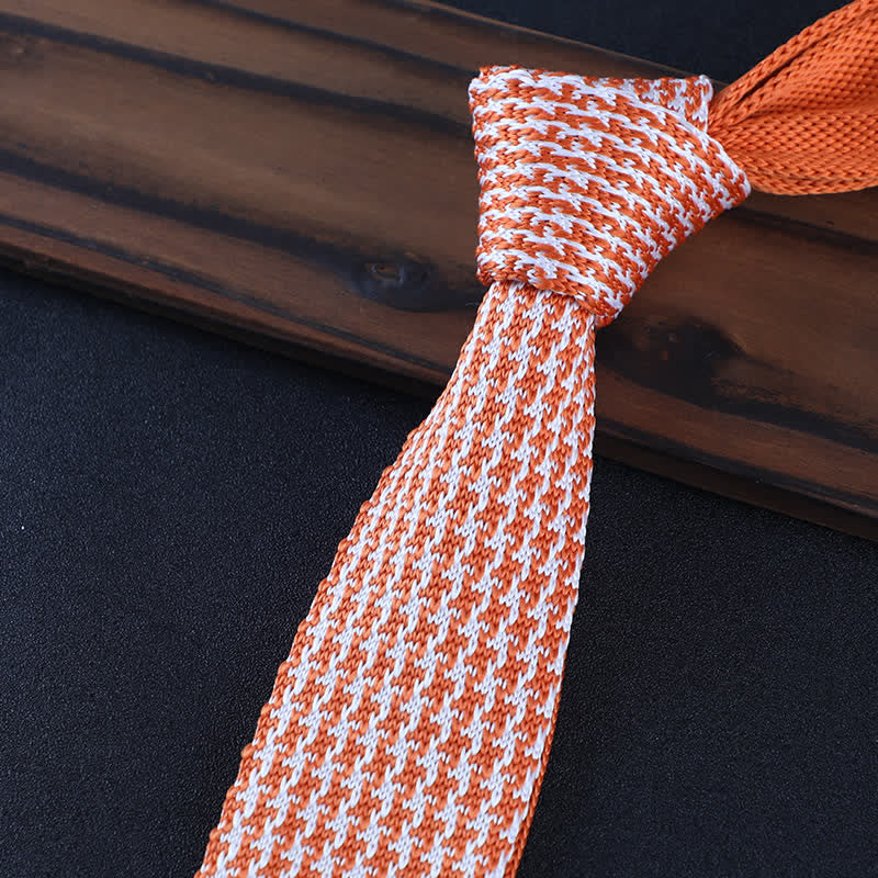 Men's Houndstooth Plaid Knitted Necktie - Orange - image 5