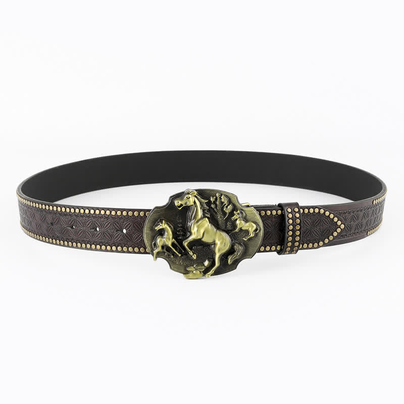 Men's A Herd Of Horses Embossed Leather Belt - image 2
