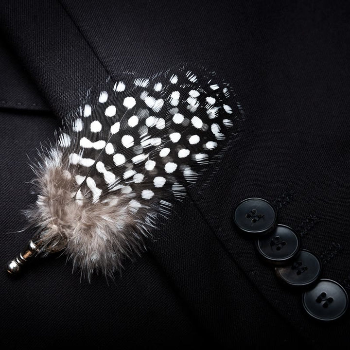Black & White Polka Dot Feather Bow Tie with Lapel Pin - image 2