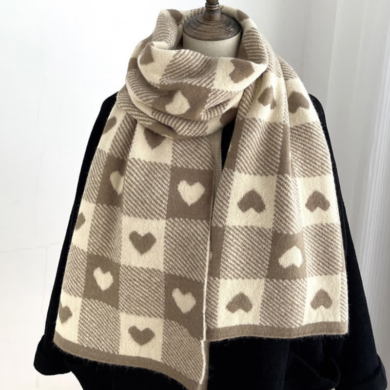 Women's Chunky Love Plaid Double-Sided Scarf - Khaki - image 6