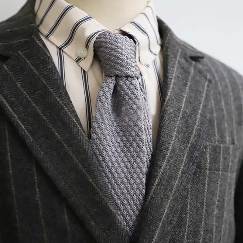 Men's Solid Color Knitted Narrow Slim Necktie - Gray - image 5