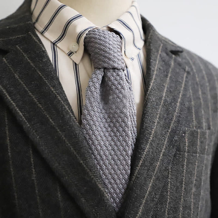 Men's Solid Color Knitted Narrow Slim Necktie - Gray - image 5