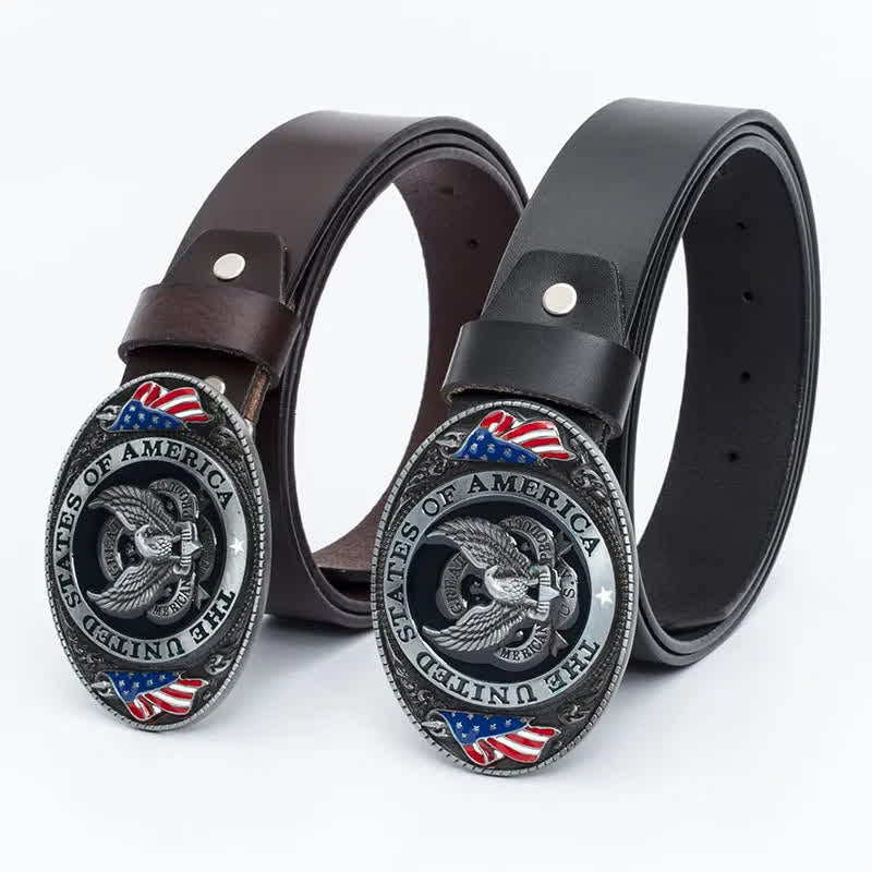 Men's Luxury Eagle American Flag Leather Belt - image 13