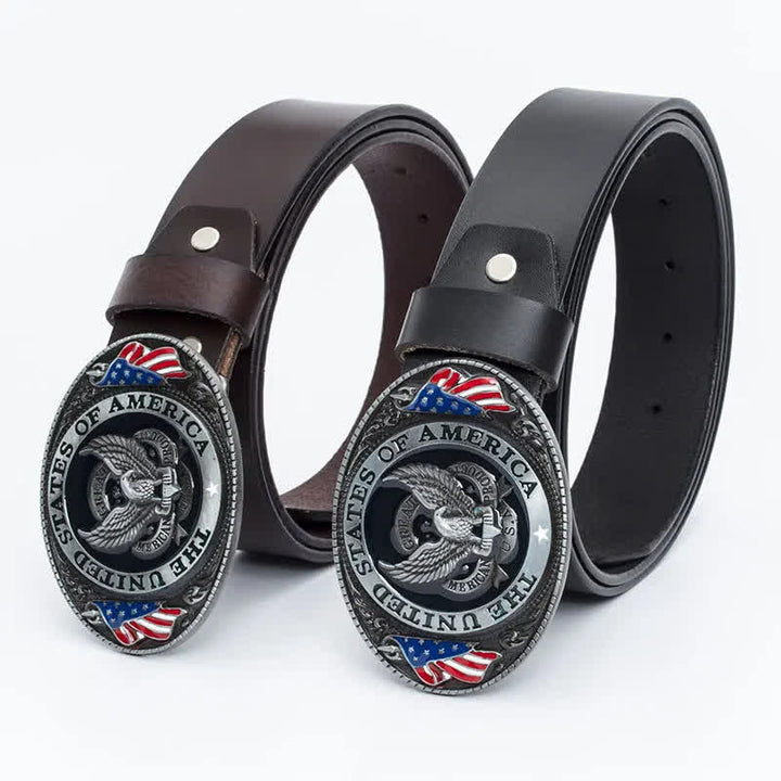 Men's Luxury Eagle American Flag Leather Belt - image 13